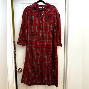 LL Bean Red Plaid Flannel Nightgown - Size S